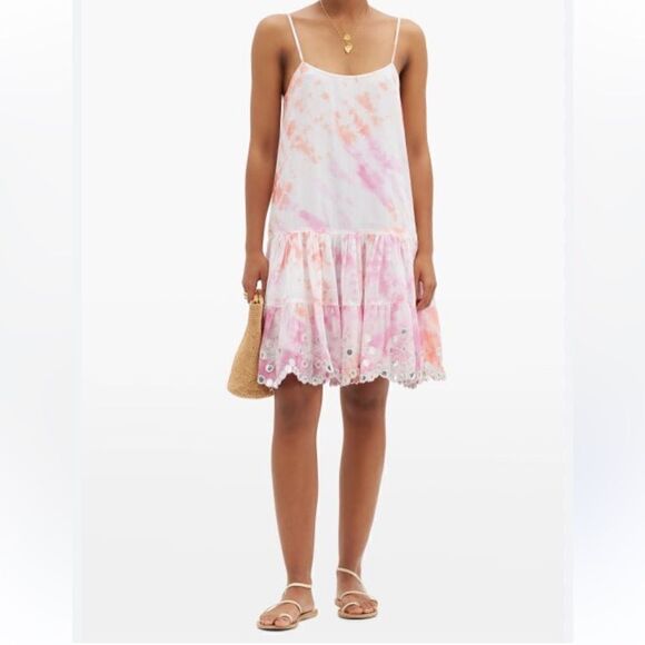 Juliet Dunn Shisha Mirror Embroidered Tie Dye Cotton Mini Dress Pink White Small - Picture 10 of 10